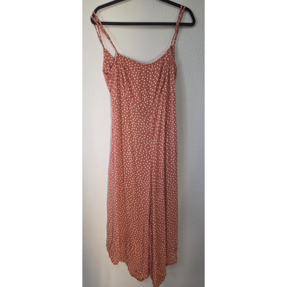 O'Neill Jumpsuit XL Orange White Polka Dot Sleeveless Casual Coastal Cutout Back
